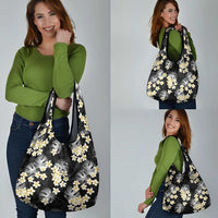 Black Tropical Hawaii Grocery Bag Seamless Monstera Plumeria Hawaiian Pattern - Polynesian Pride