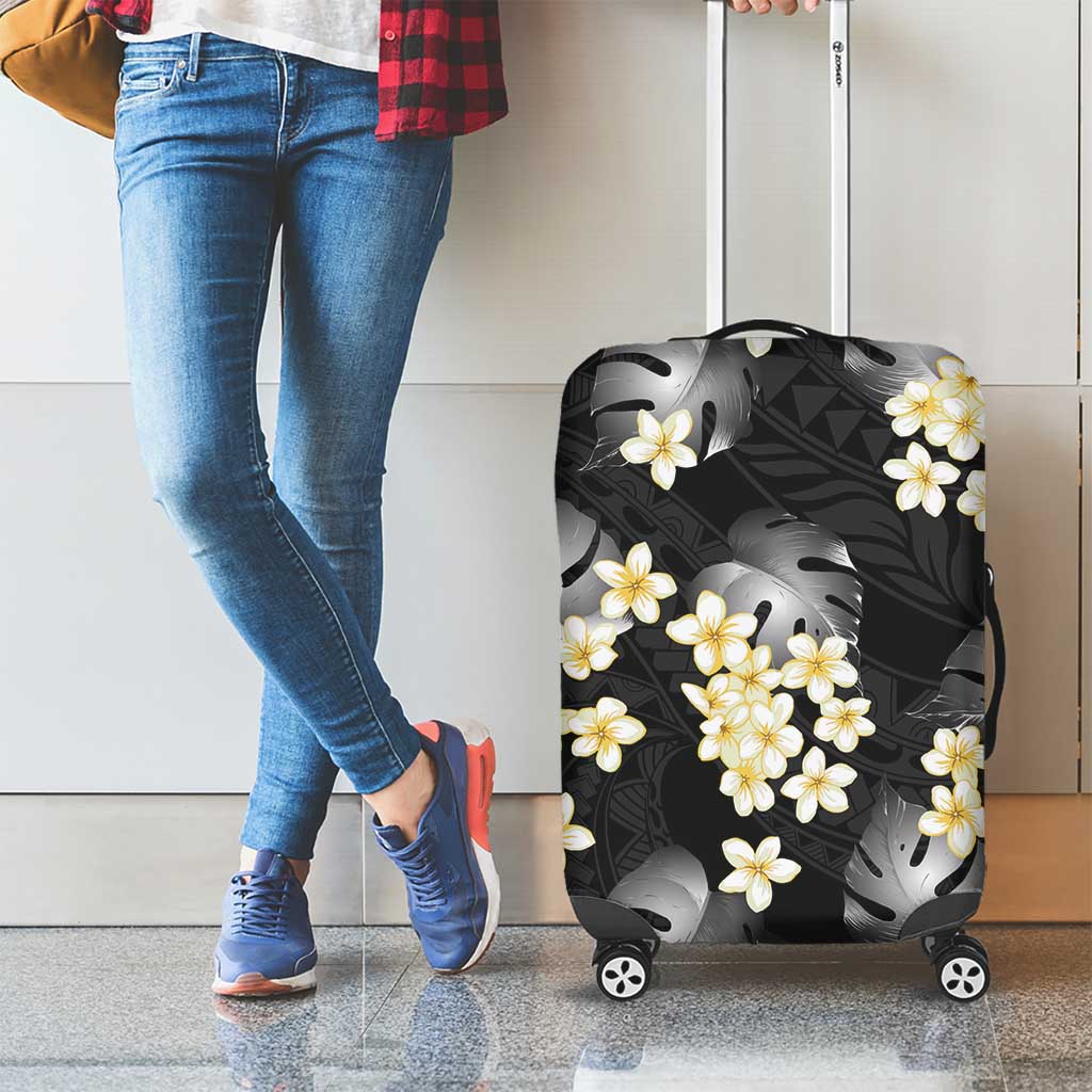 Black Tropical Hawaii Luggage Cover Seamless Monstera Plumeria Hawaiian Pattern - Polynesian Pride