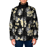 Black Tropical Hawaii Padded Jacket Seamless Monstera Plumeria Hawaiian Pattern - Polynesian Pride