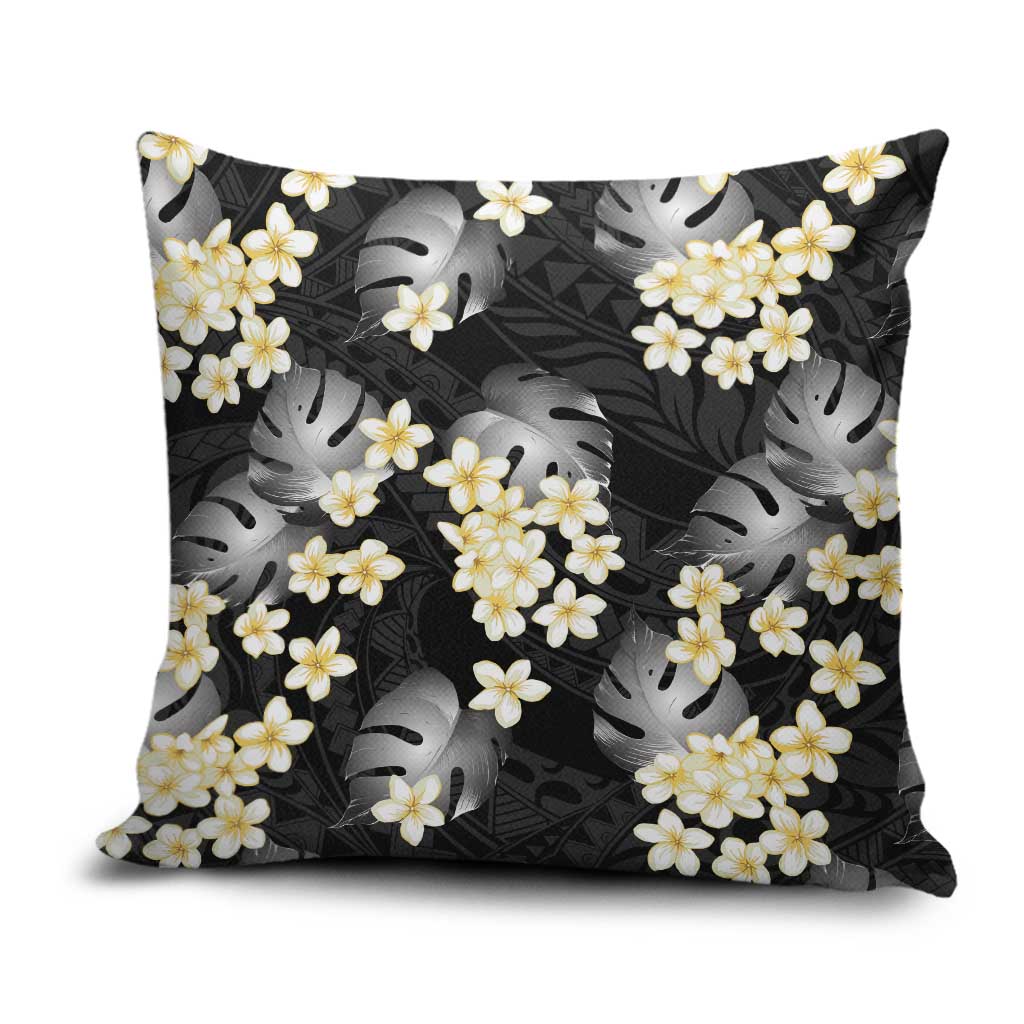 Black Tropical Hawaii Pillow Cover Seamless Monstera Plumeria Hawaiian Pattern - Polynesian Pride
