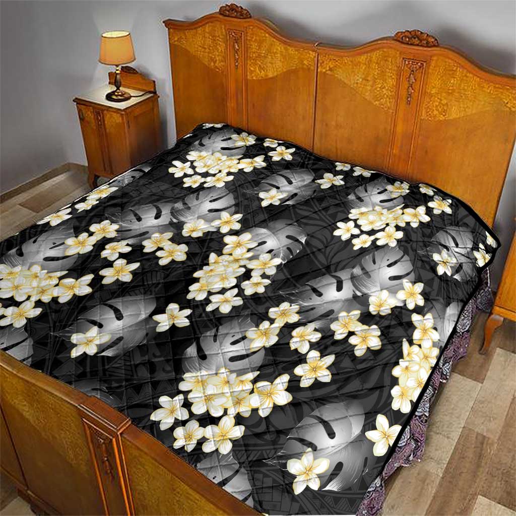 Black Tropical Hawaii Quilt Seamless Monstera Plumeria Hawaiian Pattern - Polynesian Pride