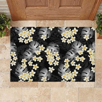 Black Tropical Hawaii Rubber Doormat Seamless Monstera Plumeria Hawaiian Pattern - Polynesian Pride