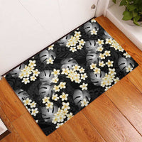 Black Tropical Hawaii Rubber Doormat Seamless Monstera Plumeria Hawaiian Pattern - Polynesian Pride