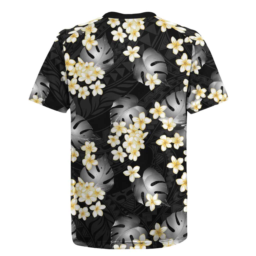 Black Tropical Hawaii Rugby Jersey Seamless Monstera Plumeria Hawaiian Pattern - Polynesian Pride