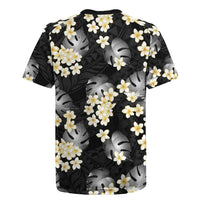 Black Tropical Hawaii Rugby Jersey Seamless Monstera Plumeria Hawaiian Pattern - Polynesian Pride