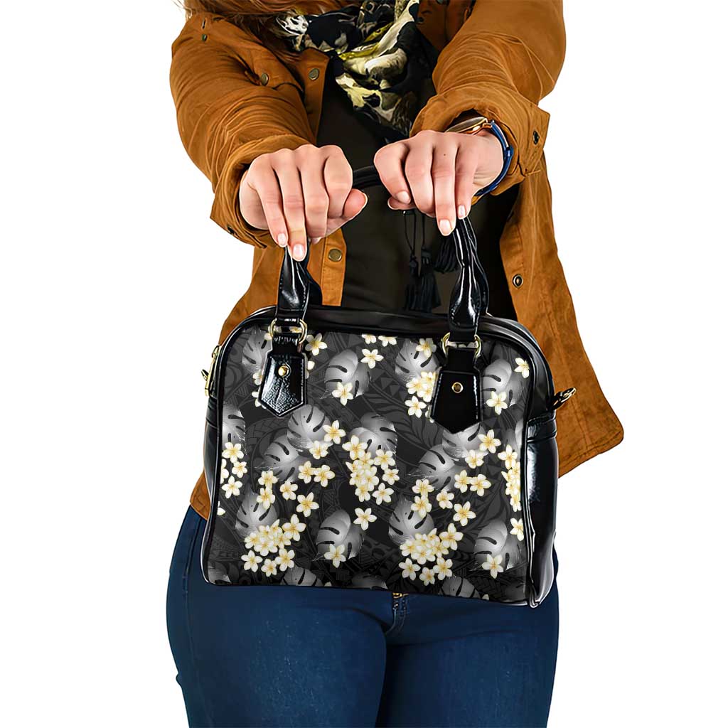 Black Tropical Hawaii Shoulder Handbag Seamless Monstera Plumeria Hawaiian Pattern - Polynesian Pride