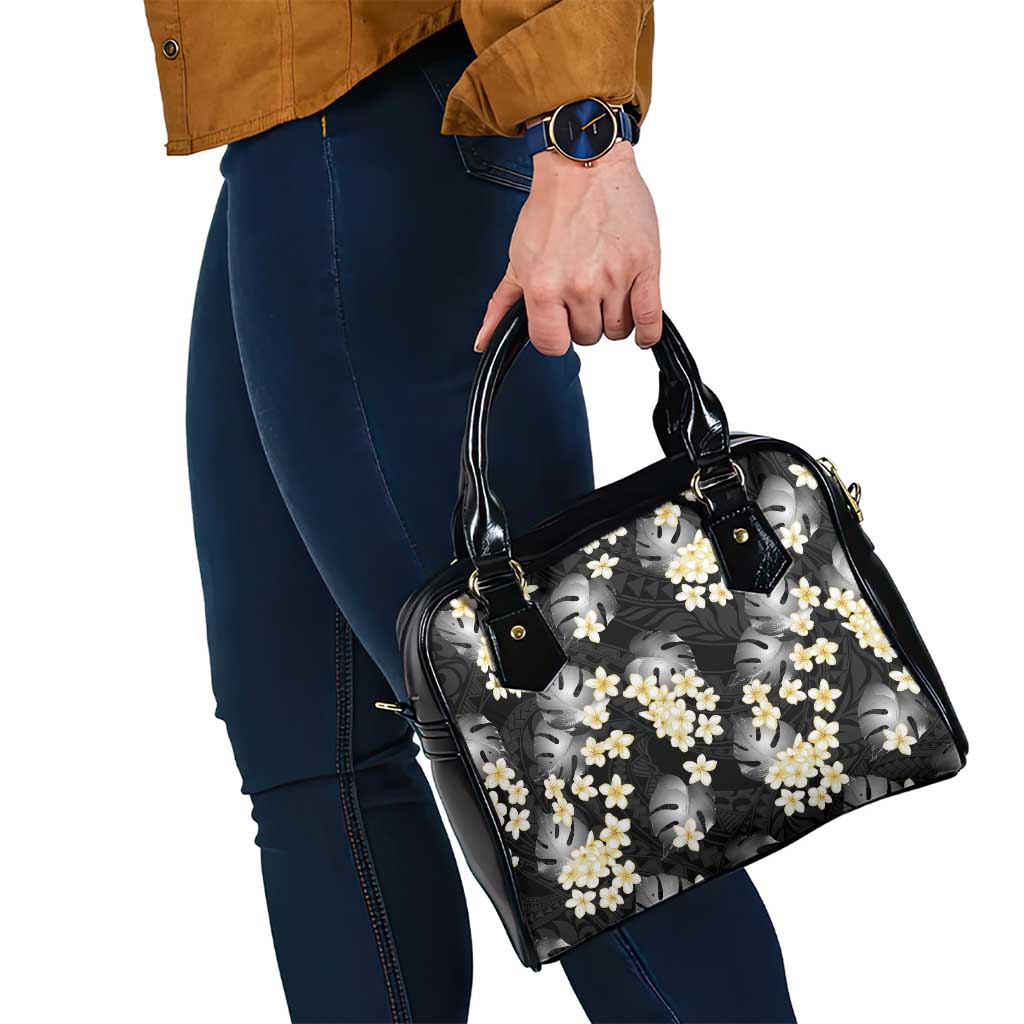 Black Tropical Hawaii Shoulder Handbag Seamless Monstera Plumeria Hawaiian Pattern - Polynesian Pride