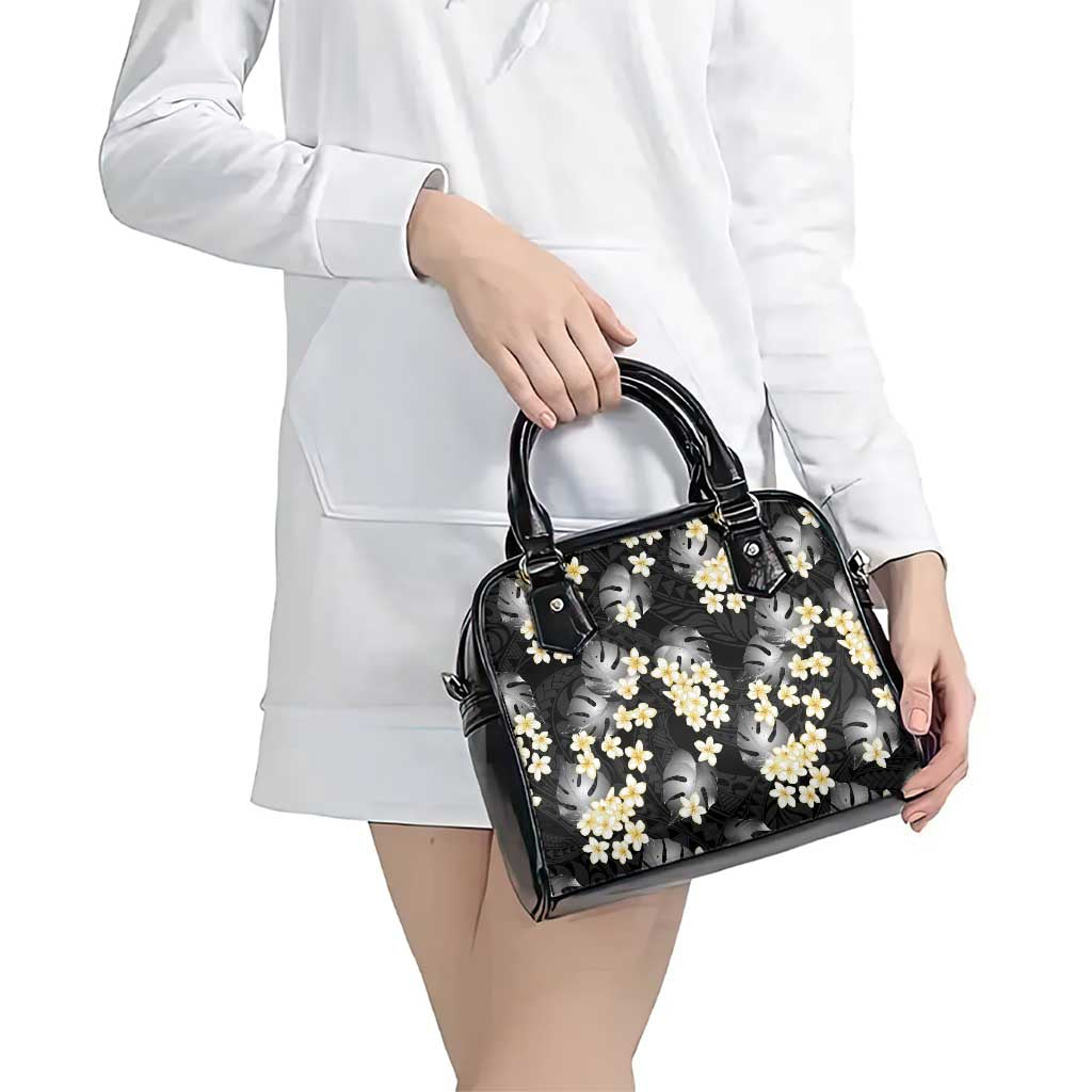 Black Tropical Hawaii Shoulder Handbag Seamless Monstera Plumeria Hawaiian Pattern - Polynesian Pride
