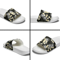 Black Tropical Hawaii Slide Sandals Seamless Monstera Plumeria Hawaiian Pattern - Polynesian Pride