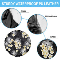 Black Tropical Hawaii Spare Tire Cover Seamless Monstera Plumeria Hawaiian Pattern - Polynesian Pride
