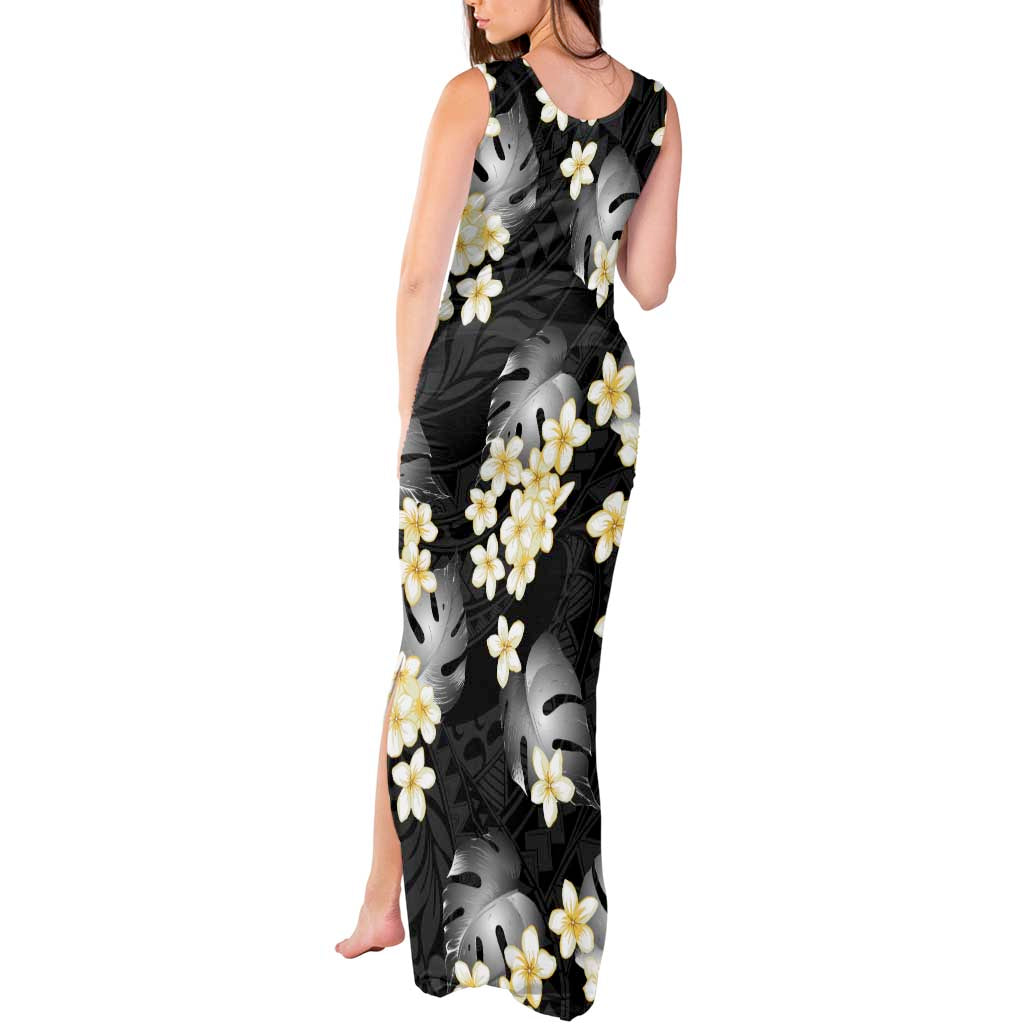 Black Tropical Hawaii Tank Maxi Dress Seamless Monstera Plumeria Hawaiian Pattern LT14 - Polynesian Pride