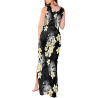 Black Tropical Hawaii Tank Maxi Dress Seamless Monstera Plumeria Hawaiian Pattern LT14 - Polynesian Pride