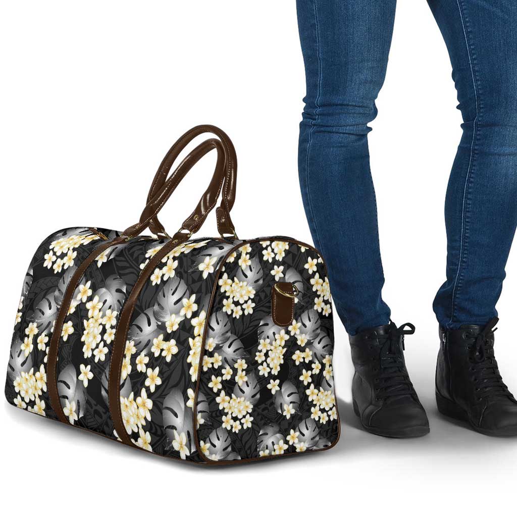 Black Tropical Hawaii Travel Bag Seamless Monstera Plumeria Hawaiian Pattern - Polynesian Pride