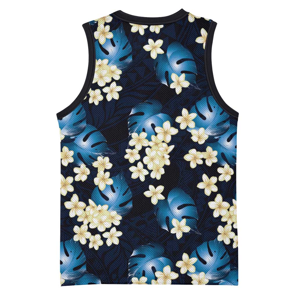 Blue Tropical Hawaii Basketball Jersey Seamless Monstera Plumeria Hawaiian Pattern - Polynesian Pride