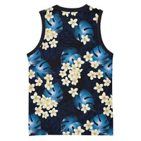 Blue Tropical Hawaii Basketball Jersey Seamless Monstera Plumeria Hawaiian Pattern - Polynesian Pride