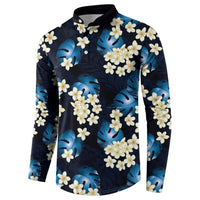 Blue Tropical Hawaii Button Sweatshirt Seamless Monstera Plumeria Hawaiian Pattern - Polynesian Pride