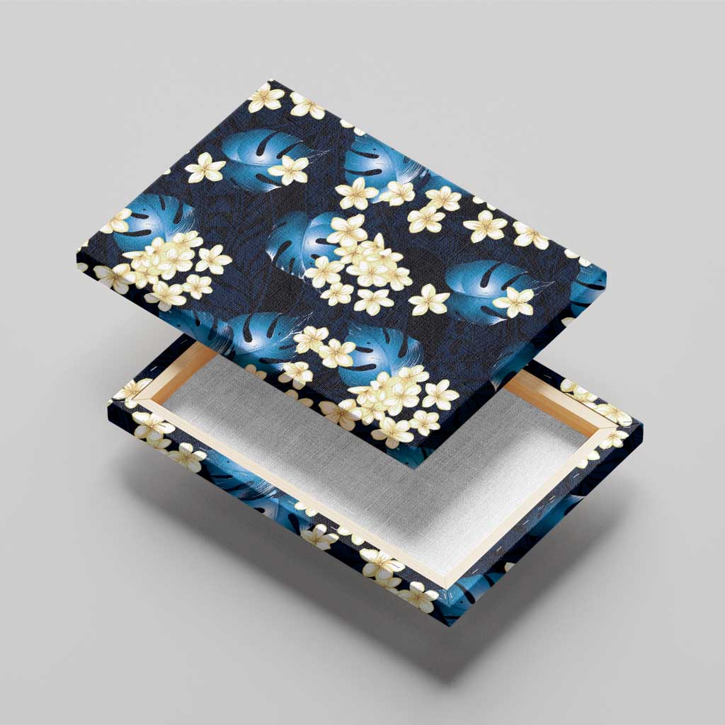 Blue Tropical Hawaii Canvas Wall Art Seamless Monstera Plumeria Hawaiian Pattern - Polynesian Pride