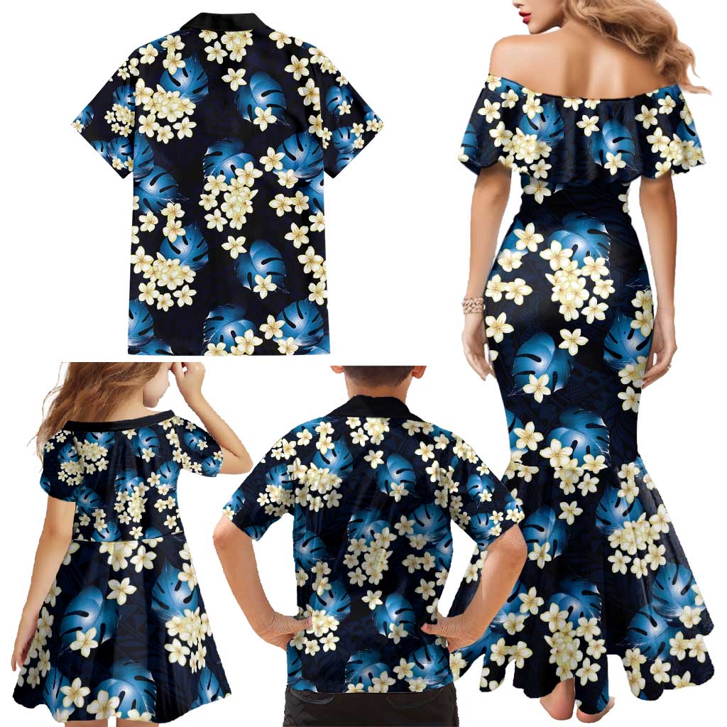 Blue Tropical Hawaii Family Matching Mermaid Dress and Hawaiian Shirt Seamless Monstera Plumeria Hawaiian Pattern LT14 - Polynesian Pride