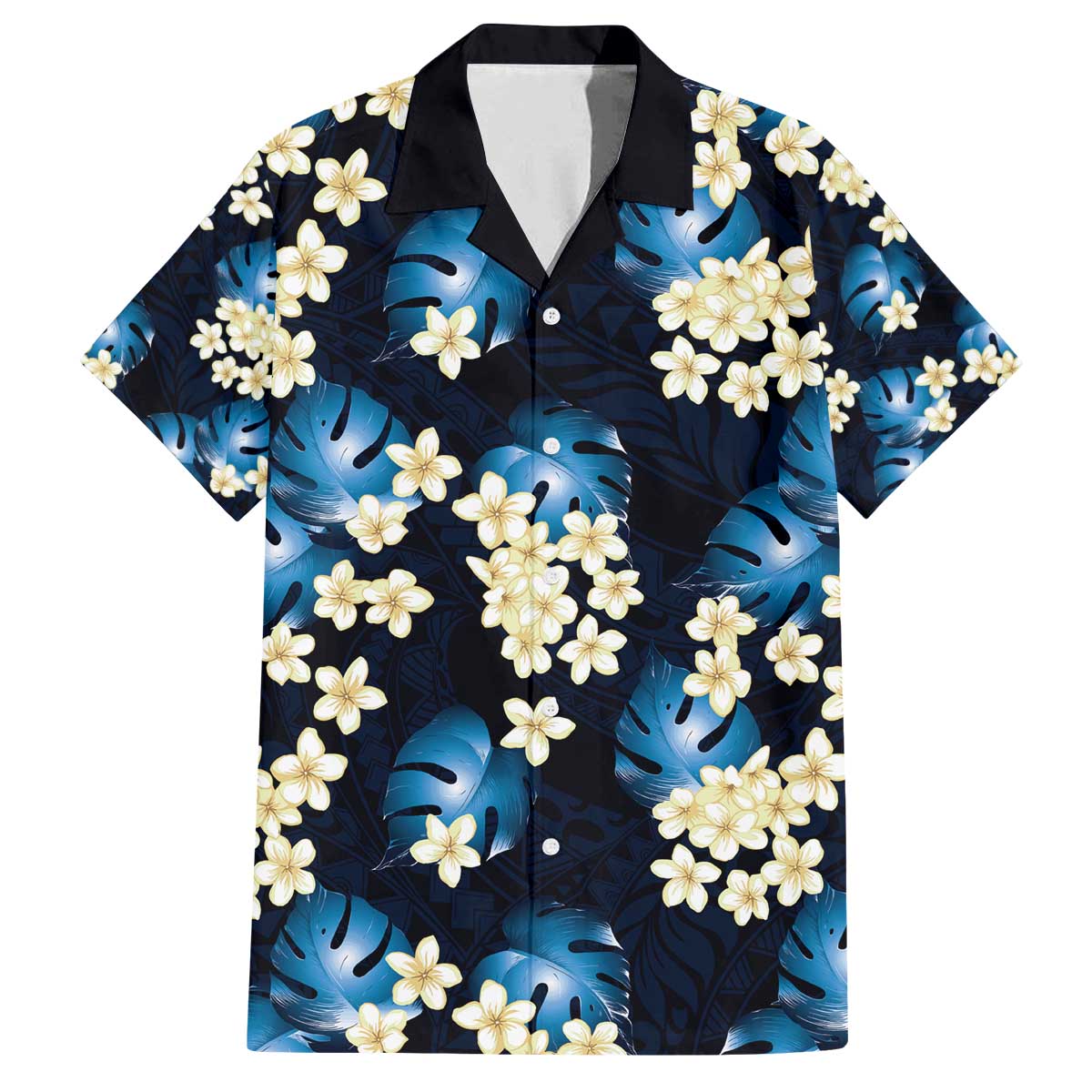 Blue Tropical Hawaii Family Matching Off The Shoulder Long Sleeve Dress and Hawaiian Shirt Seamless Monstera Plumeria Hawaiian Pattern LT14 Dad's Shirt - Short Sleeve Blue - Polynesian Pride