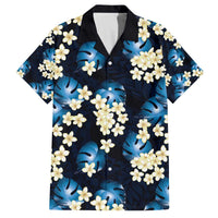 Blue Tropical Hawaii Family Matching Off The Shoulder Long Sleeve Dress and Hawaiian Shirt Seamless Monstera Plumeria Hawaiian Pattern LT14 Dad's Shirt - Short Sleeve Blue - Polynesian Pride