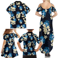 Blue Tropical Hawaii Family Matching Summer Maxi Dress and Hawaiian Shirt Seamless Monstera Plumeria Hawaiian Pattern - Polynesian Pride