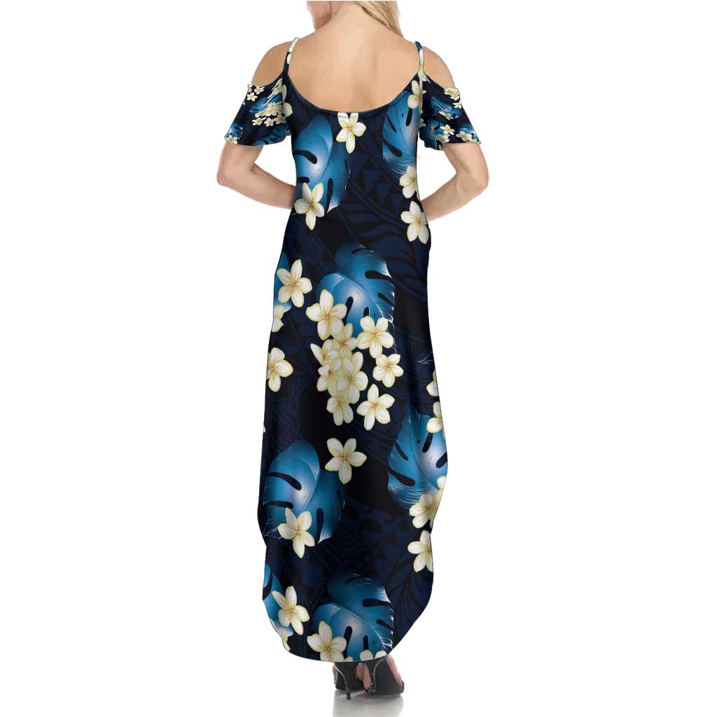 Blue Tropical Hawaii Family Matching Summer Maxi Dress and Hawaiian Shirt Seamless Monstera Plumeria Hawaiian Pattern - Polynesian Pride