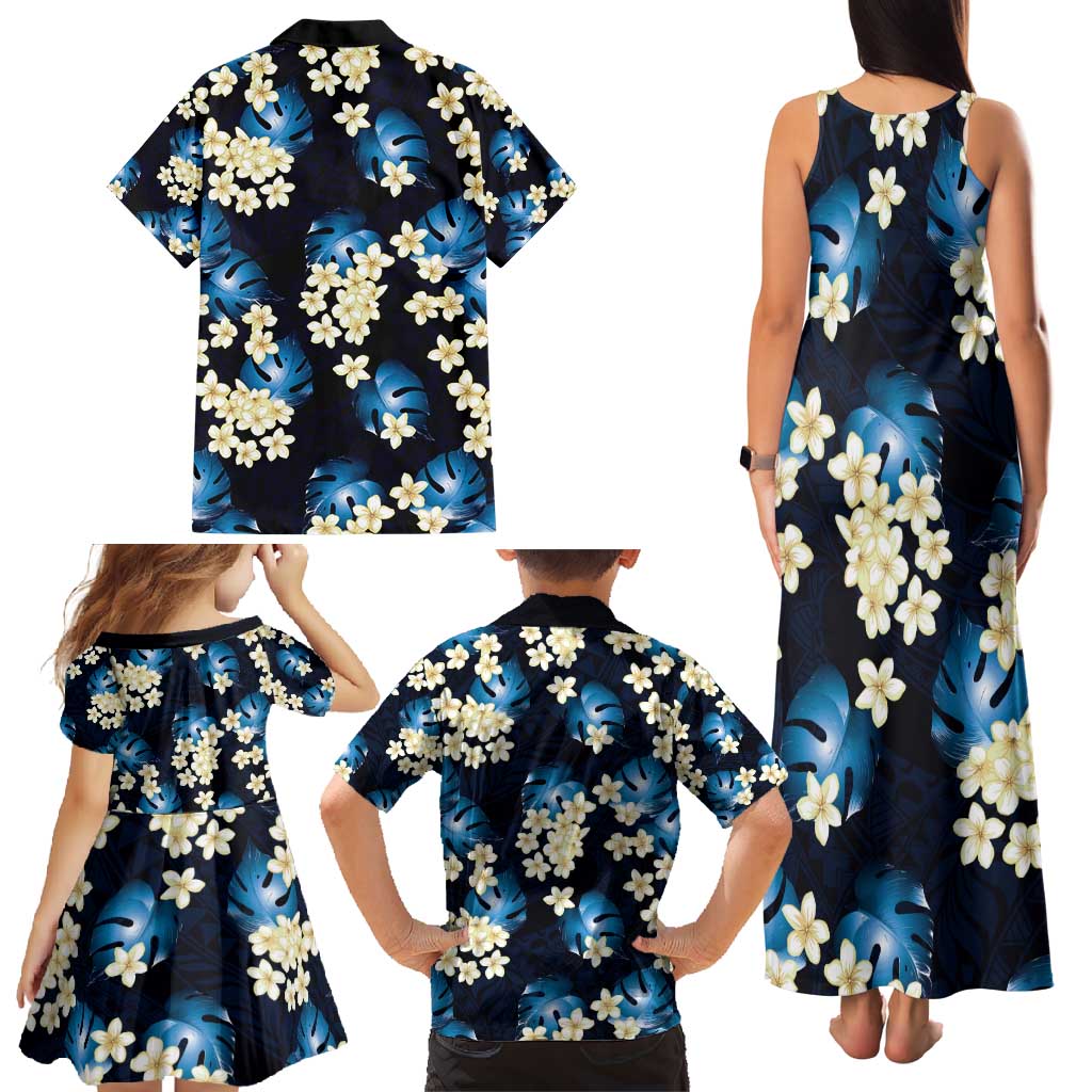 Blue Tropical Hawaii Family Matching Tank Maxi Dress and Hawaiian Shirt Seamless Monstera Plumeria Hawaiian Pattern LT14 - Polynesian Pride
