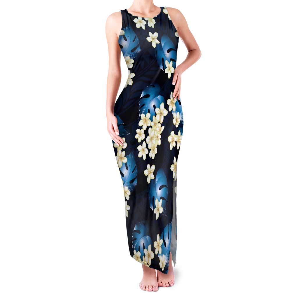 Blue Tropical Hawaii Family Matching Tank Maxi Dress and Hawaiian Shirt Seamless Monstera Plumeria Hawaiian Pattern LT14 Mom's Dress Blue - Polynesian Pride