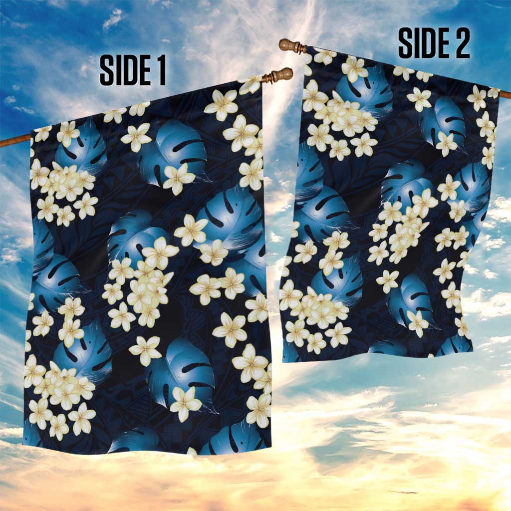 Blue Tropical Hawaii Garden Flag Seamless Monstera Plumeria Hawaiian Pattern - Polynesian Pride