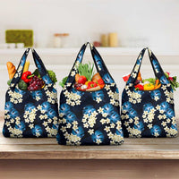 Blue Tropical Hawaii Grocery Bag Seamless Monstera Plumeria Hawaiian Pattern - Polynesian Pride