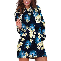 Blue Tropical Hawaii Hoodie Dress Seamless Monstera Plumeria Hawaiian Pattern LT14 Blue - Polynesian Pride