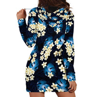 Blue Tropical Hawaii Hoodie Dress Seamless Monstera Plumeria Hawaiian Pattern LT14 - Polynesian Pride