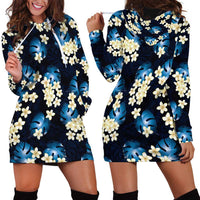 Blue Tropical Hawaii Hoodie Dress Seamless Monstera Plumeria Hawaiian Pattern LT14 - Polynesian Pride