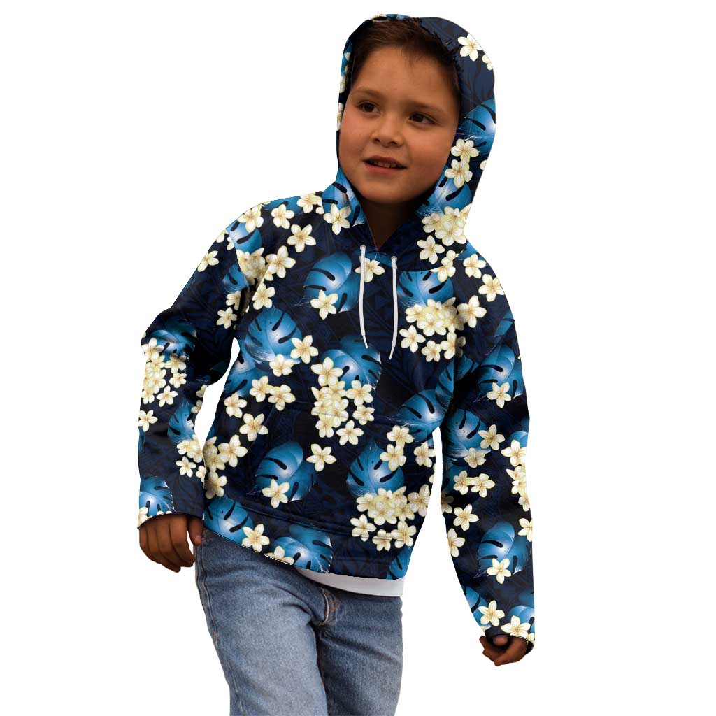 Blue Tropical Hawaii Kid Hoodie Seamless Monstera Plumeria Hawaiian Pattern LT14 - Polynesian Pride