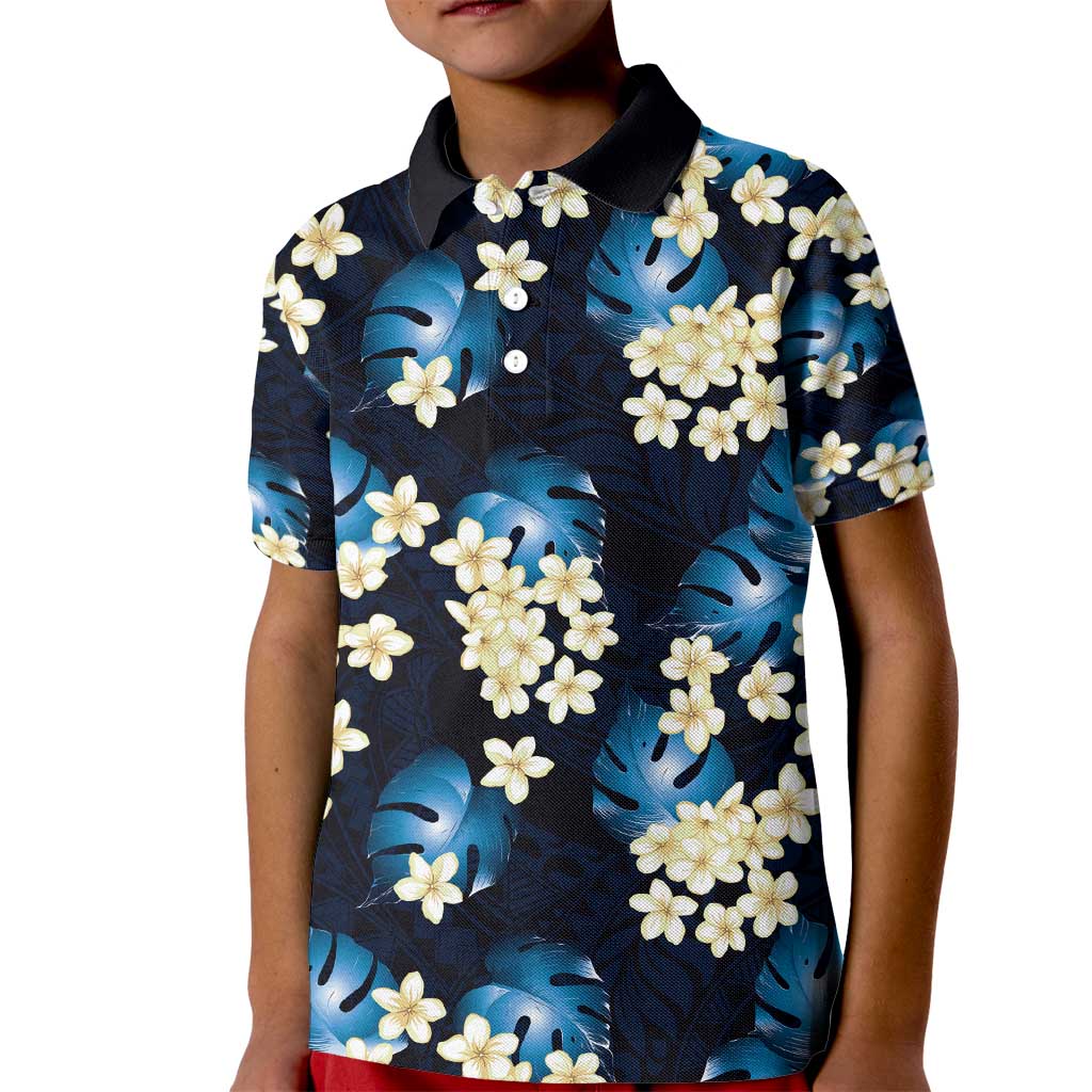 Blue Tropical Hawaii Kid Polo Shirt Seamless Monstera Plumeria Hawaiian Pattern LT14 Kid Blue - Polynesian Pride