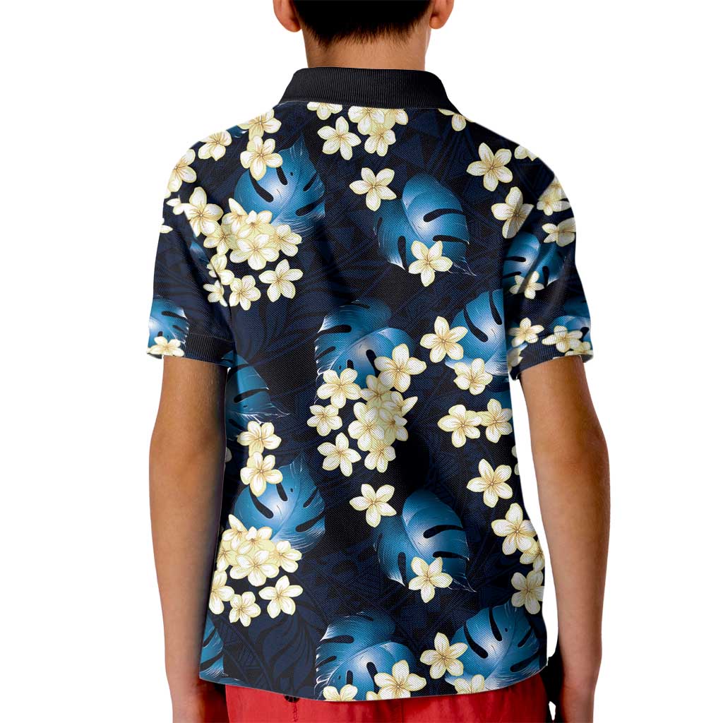 Blue Tropical Hawaii Kid Polo Shirt Seamless Monstera Plumeria Hawaiian Pattern LT14 - Polynesian Pride