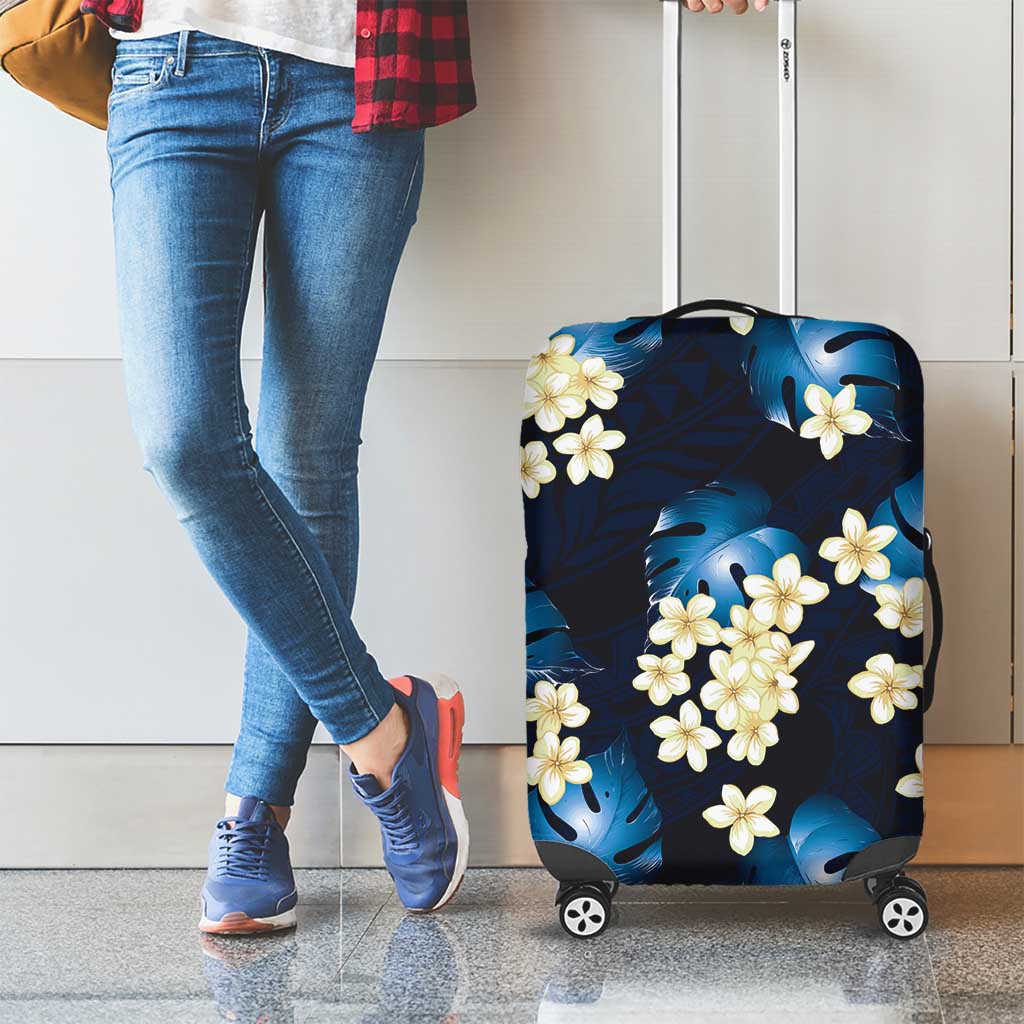 Blue Tropical Hawaii Luggage Cover Seamless Monstera Plumeria Hawaiian Pattern - Polynesian Pride