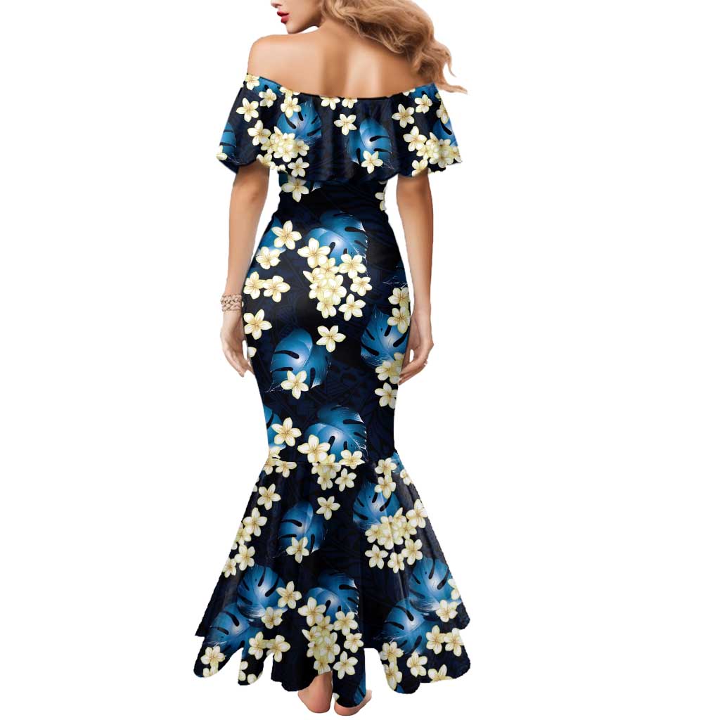 Blue Tropical Hawaii Mermaid Dress Seamless Monstera Plumeria Hawaiian Pattern - Polynesian Pride