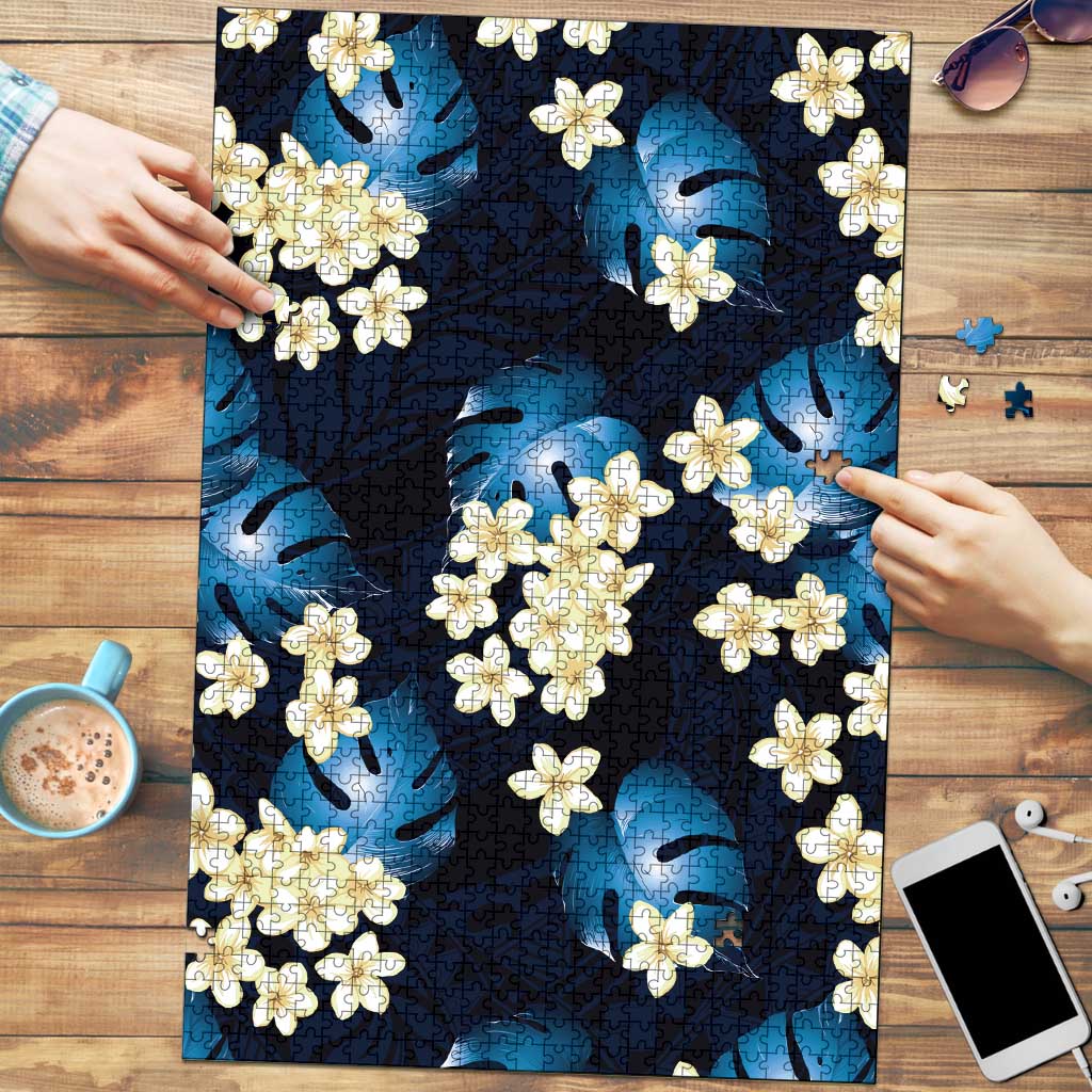 Blue Tropical Hawaii Puzzle Seamless Monstera Plumeria Hawaiian Pattern - Polynesian Pride