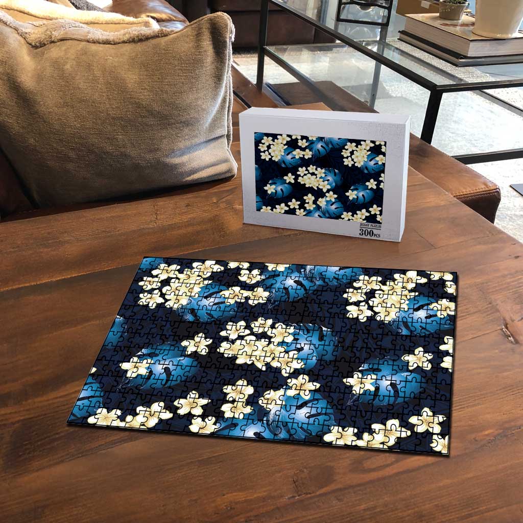 Blue Tropical Hawaii Puzzle Seamless Monstera Plumeria Hawaiian Pattern - Polynesian Pride