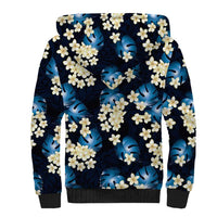 Blue Tropical Hawaii Sherpa Hoodie Seamless Monstera Plumeria Hawaiian Pattern - Polynesian Pride