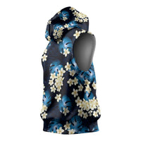 Blue Tropical Hawaii Sleeveless Hoodie Seamless Monstera Plumeria Hawaiian Pattern - Polynesian Pride