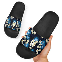 Blue Tropical Hawaii Slide Sandals Seamless Monstera Plumeria Hawaiian Pattern - Polynesian Pride
