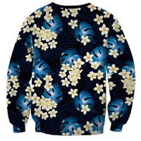 Blue Tropical Hawaii Sweatshirt Seamless Monstera Plumeria Hawaiian Pattern - Polynesian Pride