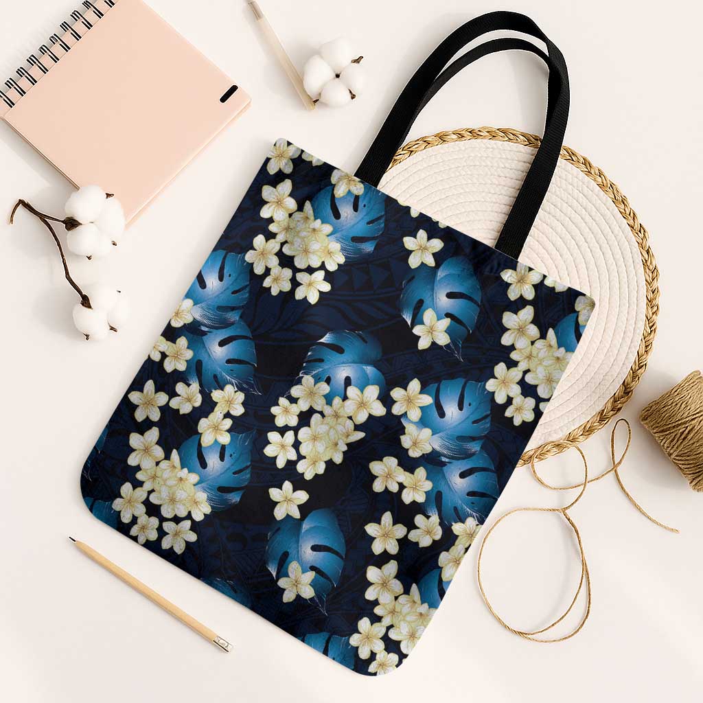 Blue Tropical Hawaii Tote Bag Seamless Monstera Plumeria Hawaiian Pattern - Polynesian Pride