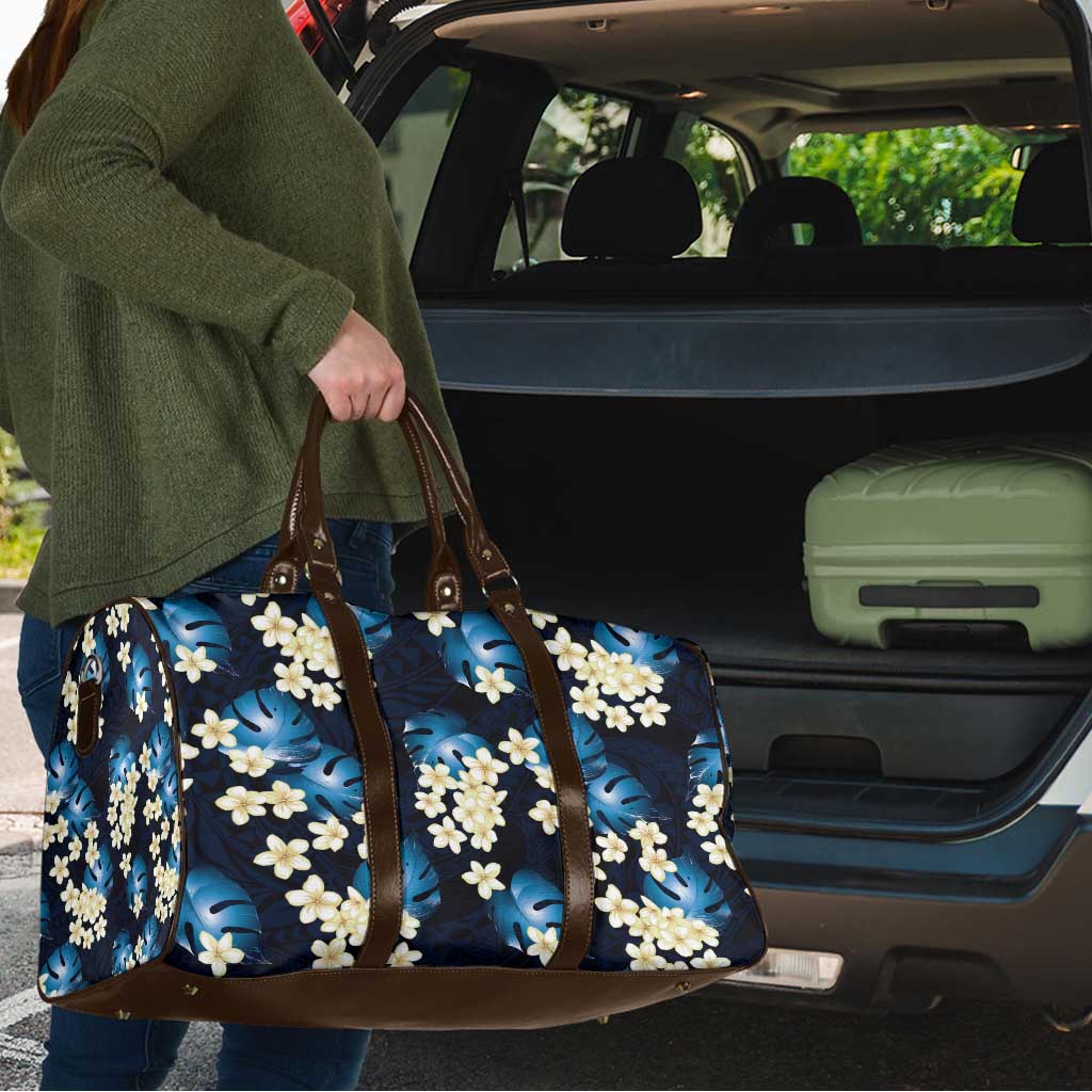 Blue Tropical Hawaii Travel Bag Seamless Monstera Plumeria Hawaiian Pattern - Polynesian Pride
