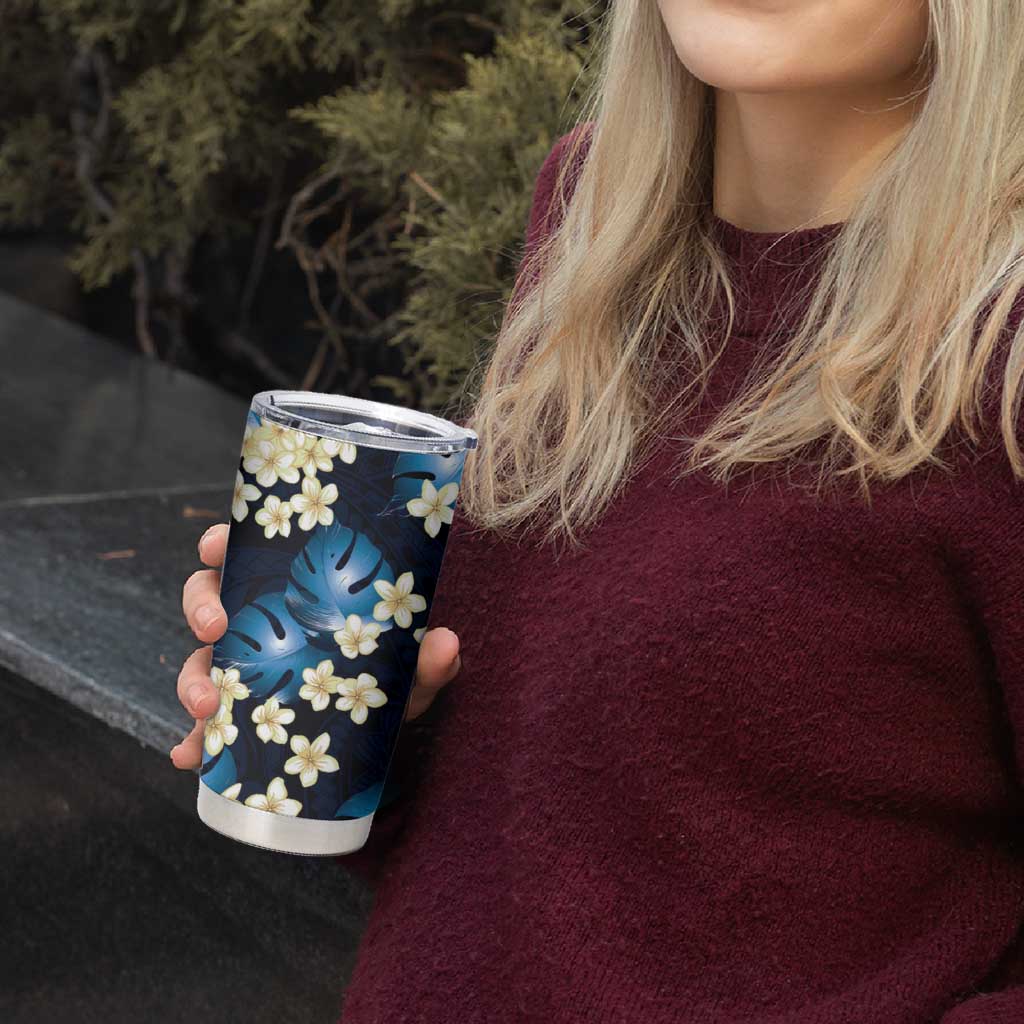 Blue Tropical Hawaii Tumbler Cup Seamless Monstera Plumeria Hawaiian Pattern - Polynesian Pride