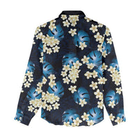 Blue Tropical Hawaii Women Casual Shirt Seamless Monstera Plumeria Hawaiian Pattern - Polynesian Pride