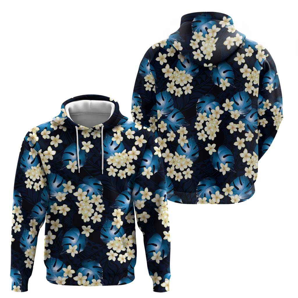 Blue Tropical Hawaii Zip Hoodie Seamless Monstera Plumeria Hawaiian Pattern - Polynesian Pride