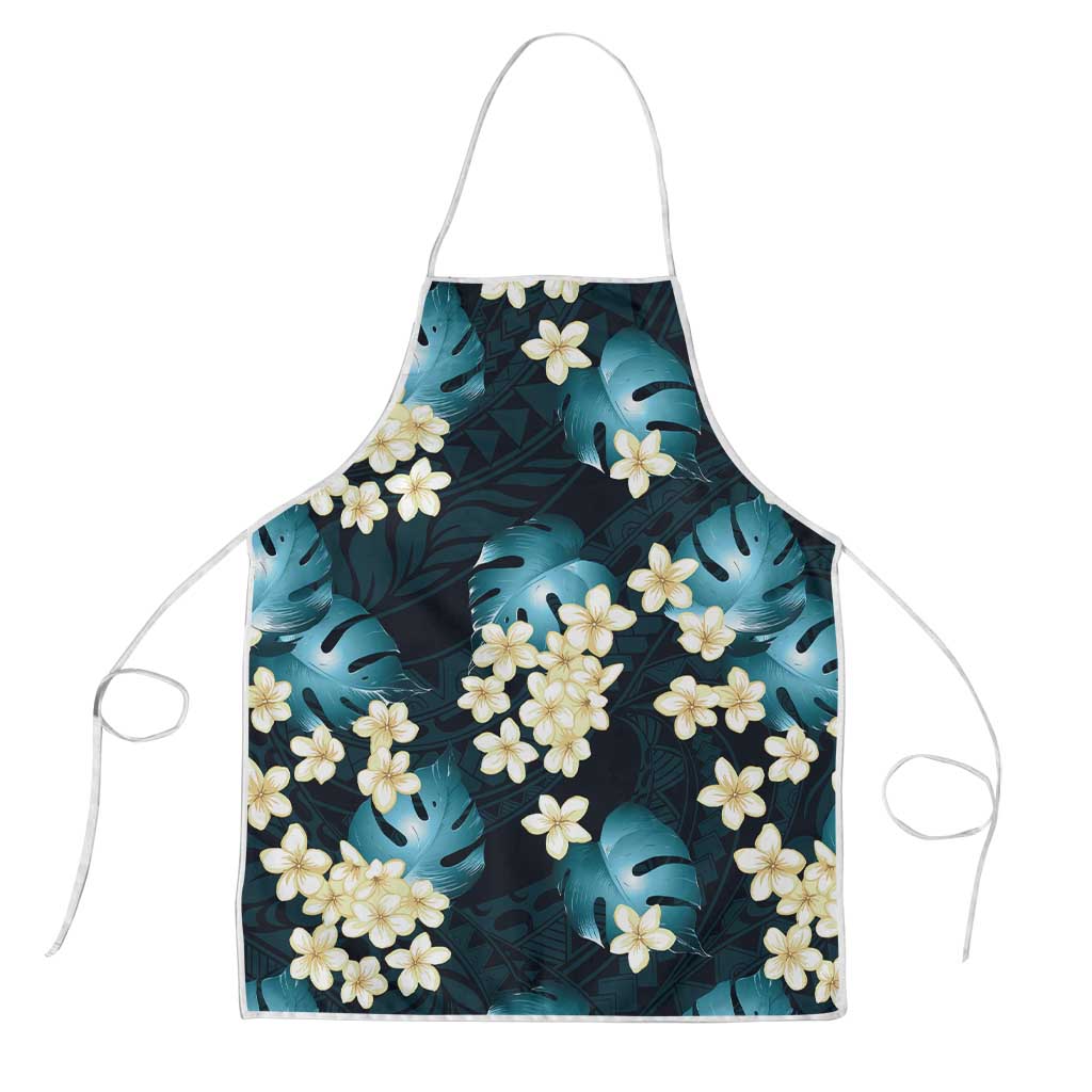 Dark Cyan Tropical Hawaii Apron Seamless Monstera Plumeria Hawaiian Pattern - Polynesian Pride
